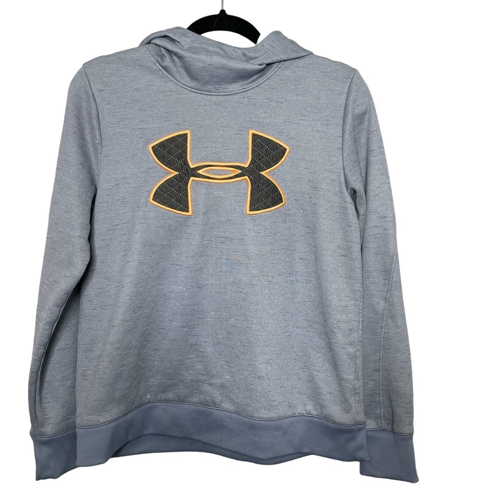 Under Armour Womens ColdGear Hoodie Blue Heather Quilted Logo Pullover Outdoor M